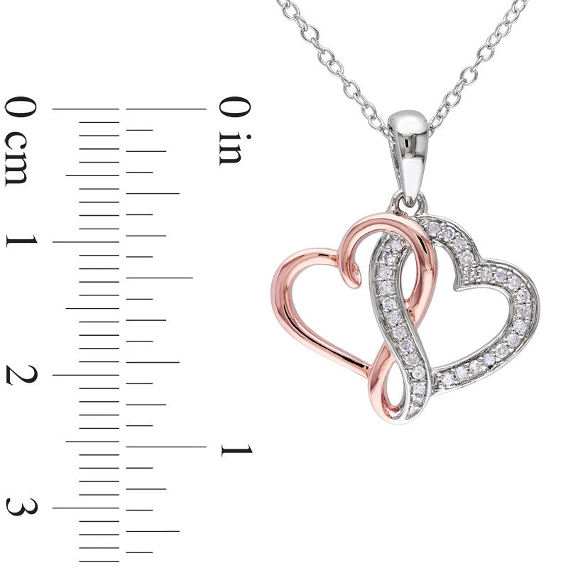 0.19 CT. T.W. Diamond Interlocking Hearts Pendant and Stud Earrings Set in Sterling Silver with Rose Rhodium