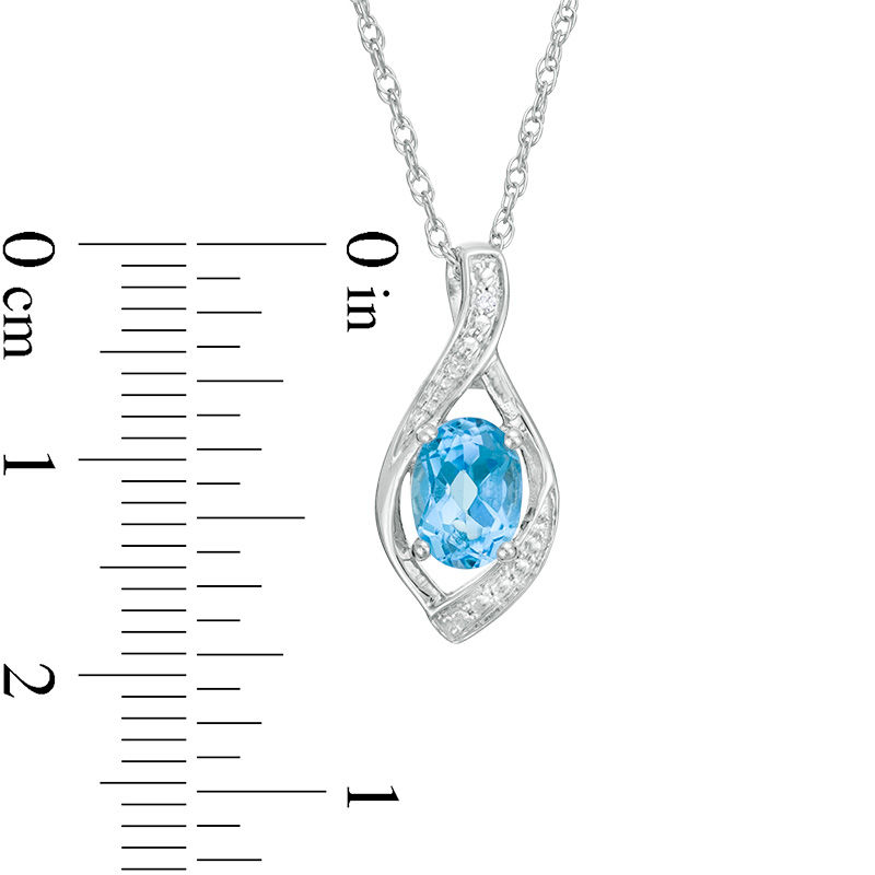 Main Image 3 of Oval Blue Topaz and Lab-Created White Sapphire Beaded Open Flame Pendant and Drop Earrings Set in Sterling Silver