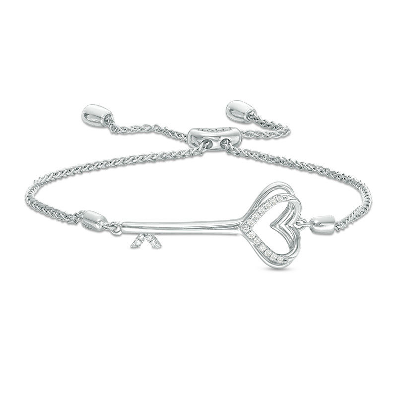 Vera Wang Love Collection 0.07 CT. T.W. Diamond Heart-Top Key Bolo Bracelet in Sterling Silver - 8.5"|Peoples Jewellers