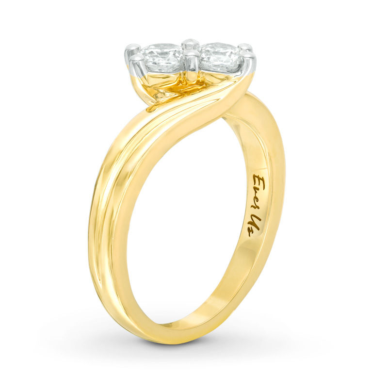 Main Image 2 of Ever Us™ 0.62 CT. T.W. Two-Stone Diamond Bypass Ring in 14K Gold
