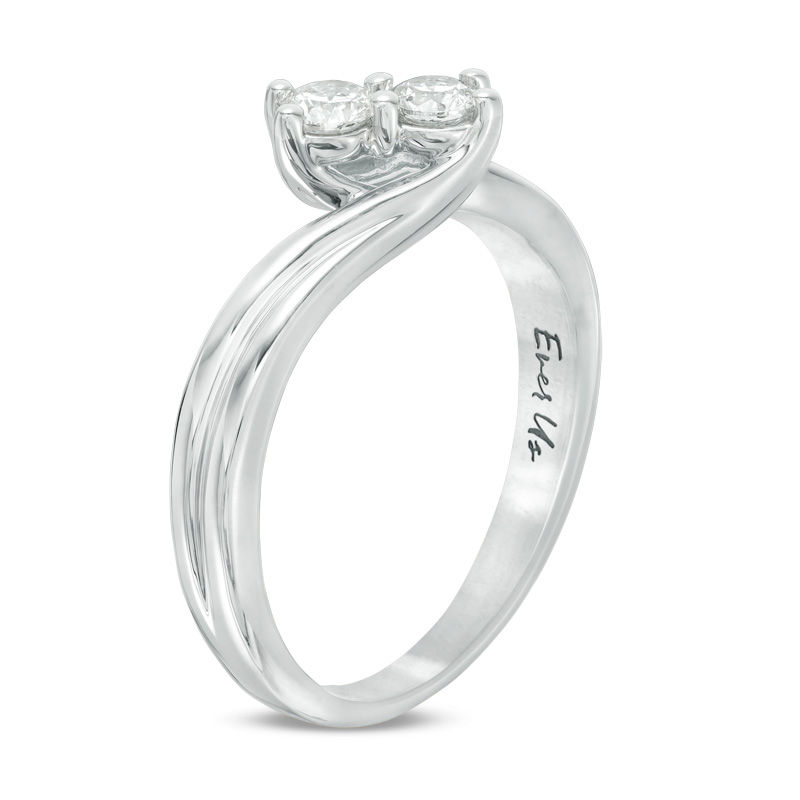 Main Image 2 of Ever Us™ 0.32 CT. T.W. Two-Stone Diamond Bypass Ring in 14K White Gold