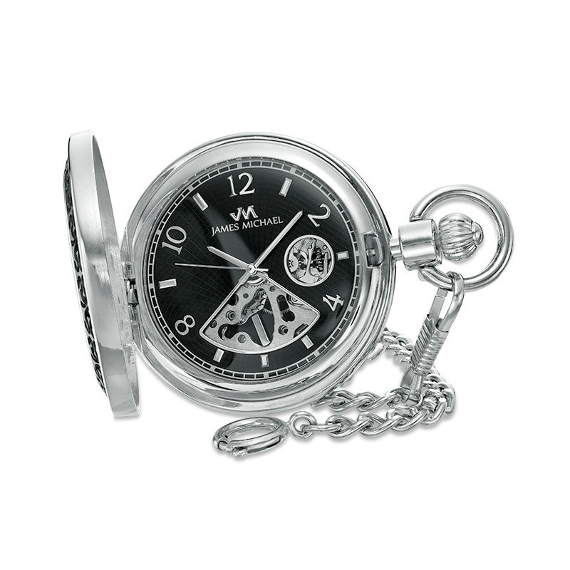 Men's James Michael Two-Tone Pocket Watch with Black Dial (Model: PMA181016C)