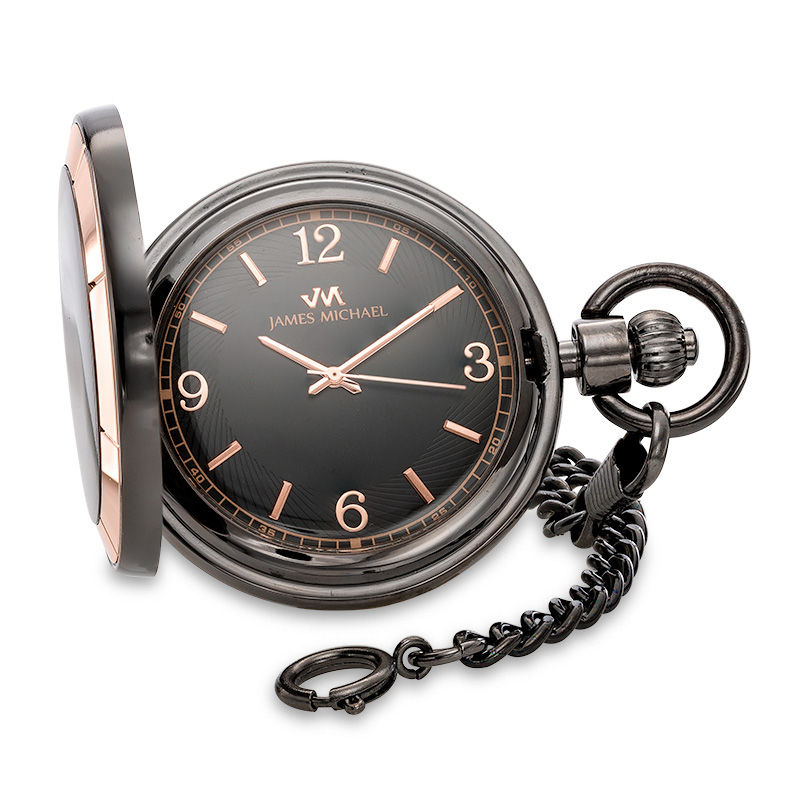 Men's James Michael Two-Tone Pocket Watch with Black Dial (Model: PDA181029C)|Peoples Jewellers