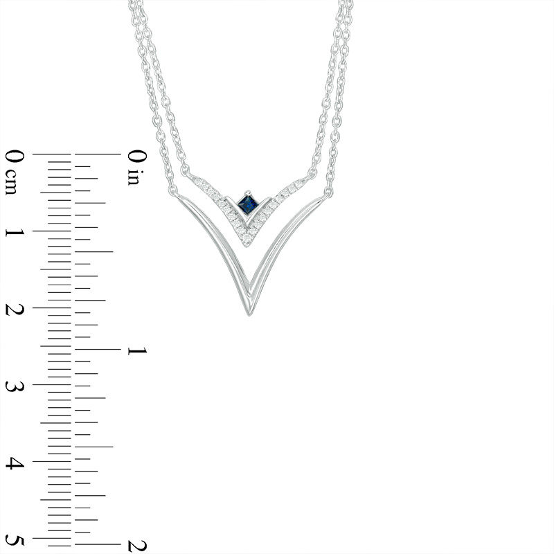 Vera Wang Love Collection Blue Sapphire and 0.07 CT. T.W. Diamond Double Strand Necklace in Sterling Silver - 19"