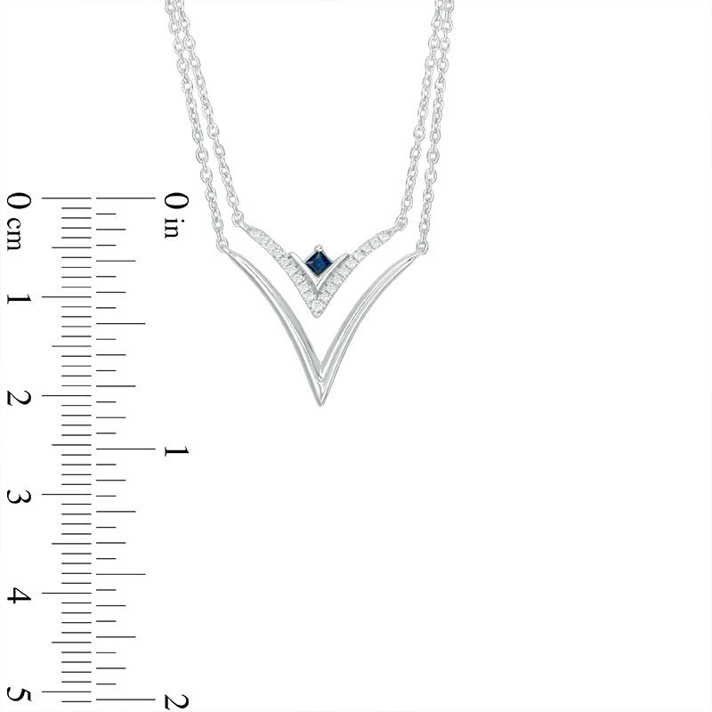 Main Image 2 of Vera Wang Love Collection Blue Sapphire and 0.07 CT. T.W. Diamond Double Strand Necklace in Sterling Silver - 19"