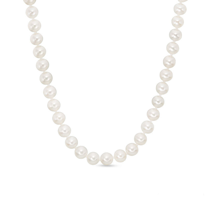 Vera Wang Love Collection 6.5 - 7.0mm Cultured Freshwater Pearl 0.07 CT. T.W. Diamond Strand Necklace in Sterling Silver