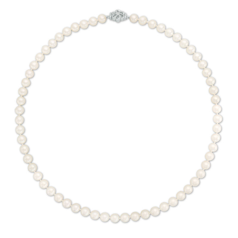 Main Image 2 of Vera Wang Love Collection 6.5-7.0mm Freshwater Cultured Pearl 0.07 CT. T.W. Diamond Strand Necklace in Sterling Silver