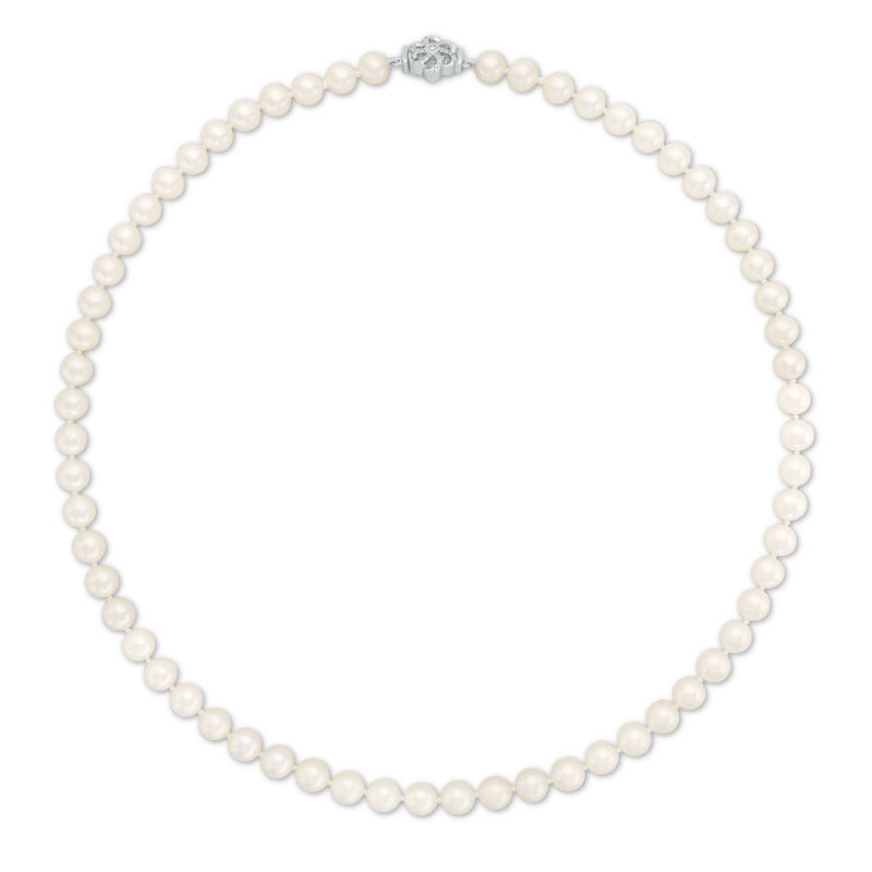 Vera Wang Love Collection 6.5 - 7.0mm Cultured Freshwater Pearl 0.07 CT. T.W. Diamond Strand Necklace in Sterling Silver