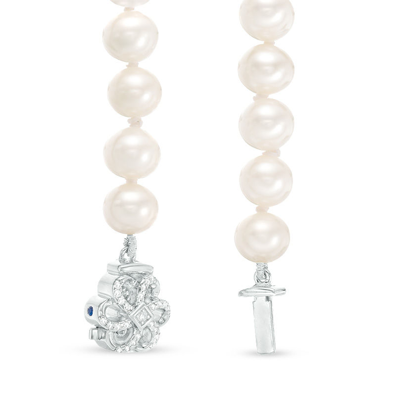 Main Image 3 of Vera Wang Love Collection 6.5-7.0mm Freshwater Cultured Pearl 0.07 CT. T.W. Diamond Strand Necklace in Sterling Silver