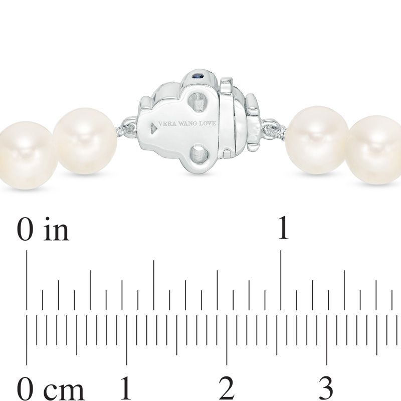 Main Image 4 of Vera Wang Love Collection 6.5-7.0mm Freshwater Cultured Pearl 0.07 CT. T.W. Diamond Strand Necklace in Sterling Silver