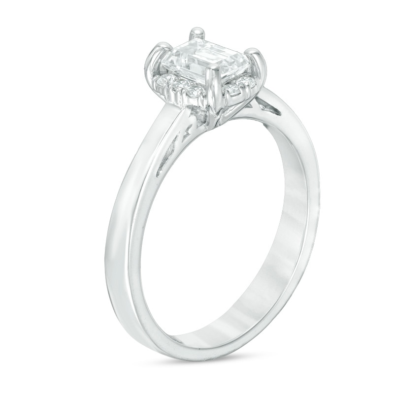 0.85 CT. T.W. Certified Canadian Emerald-Cut Diamond Frame Engagement Ring 14K White Gold (I/SI2)