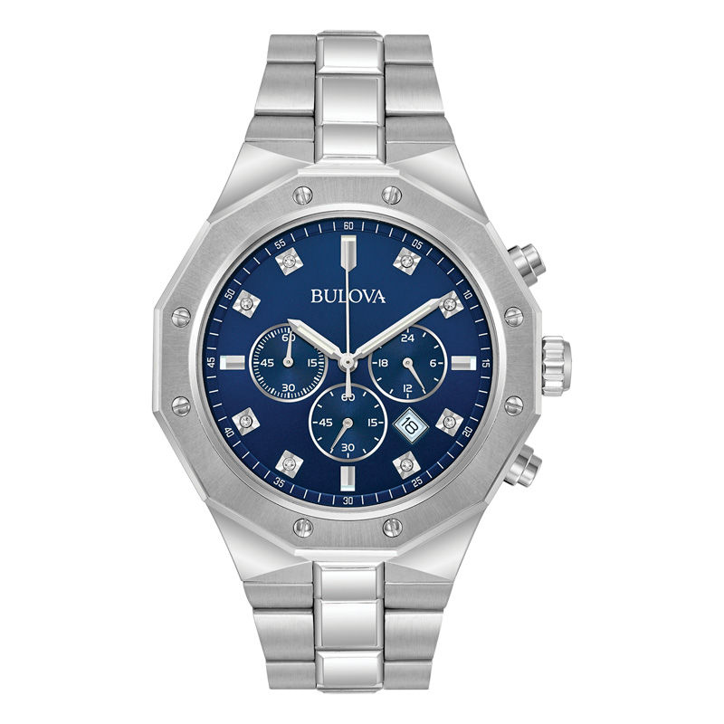 Men's Bulova Diamond Accent Chronograph Watch with Blue Dial (Model: 96D138)