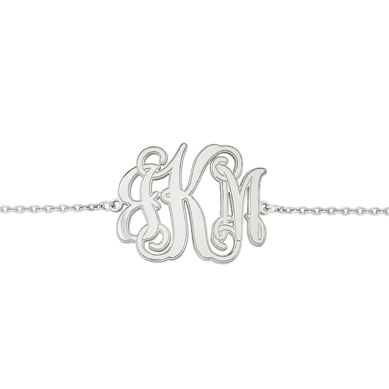 Main Image 1 of Scroll Monogram Bracelet in Sterling Silver (3 Initials) - 7.5"