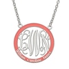 Thumbnail Image 1 of Round Enamel Family Scroll Monogram Necklace in Sterling Silver (1 Colour, 3 Initials and 3 Names)