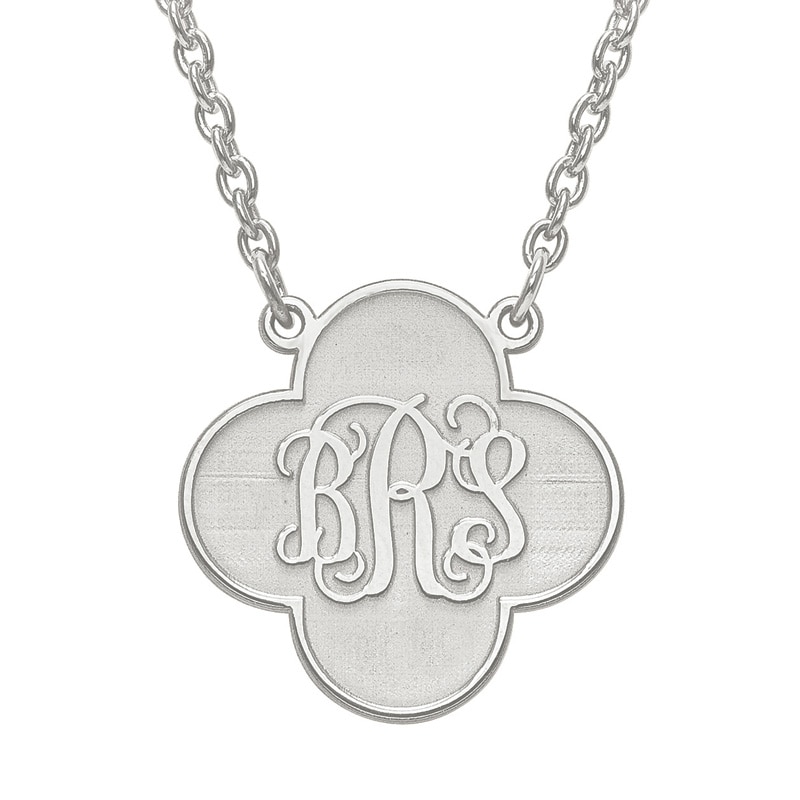 Main Image 1 of Clover Scroll Monogram Necklace in Sterling Silver (3 Initials)