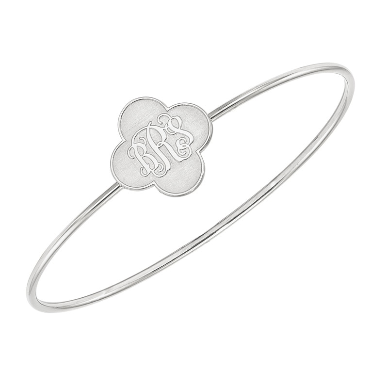 Main Image 1 of Clover Scroll Monogram Slip-On Bangle in Sterling Silver (3 Initials)