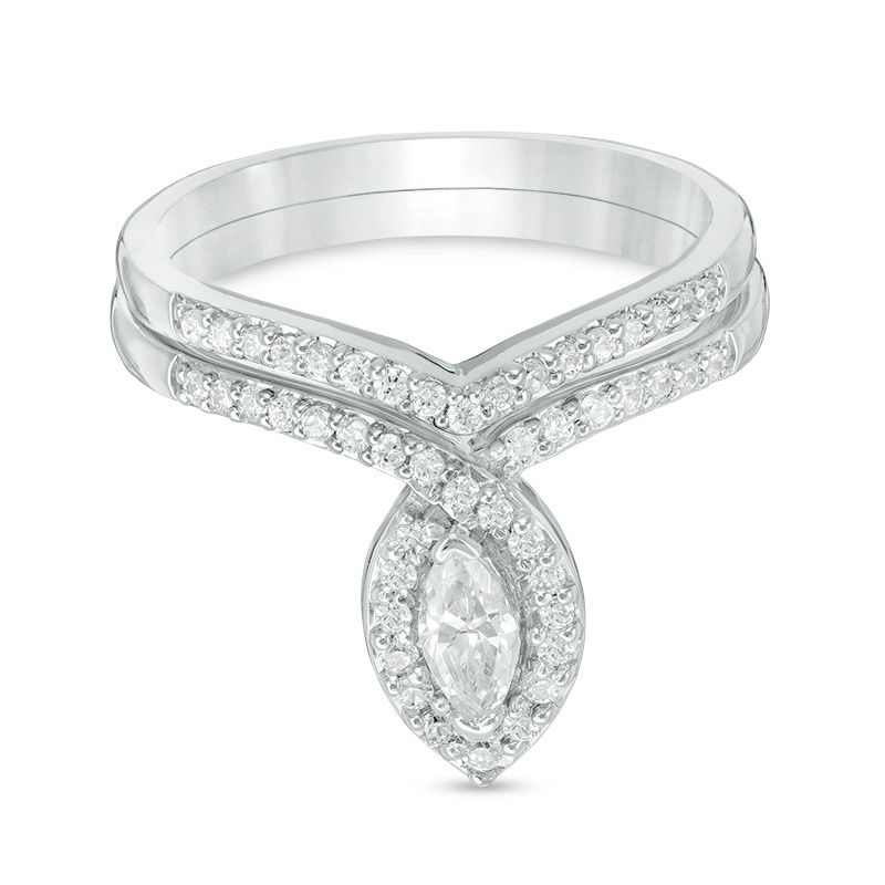 0.46 CT. T.W. Marquise Diamond Frame Bridal Set in 10K White Gold