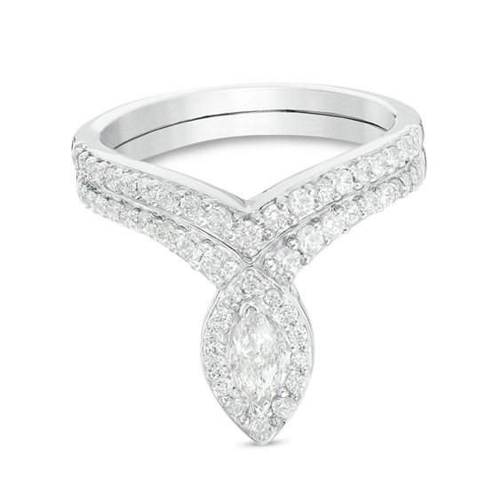 0.70 CT. T.W. Marquise Di 0.70 CT. T.W. Marquise Diamond Frame Bridal Set in 10K White Gold