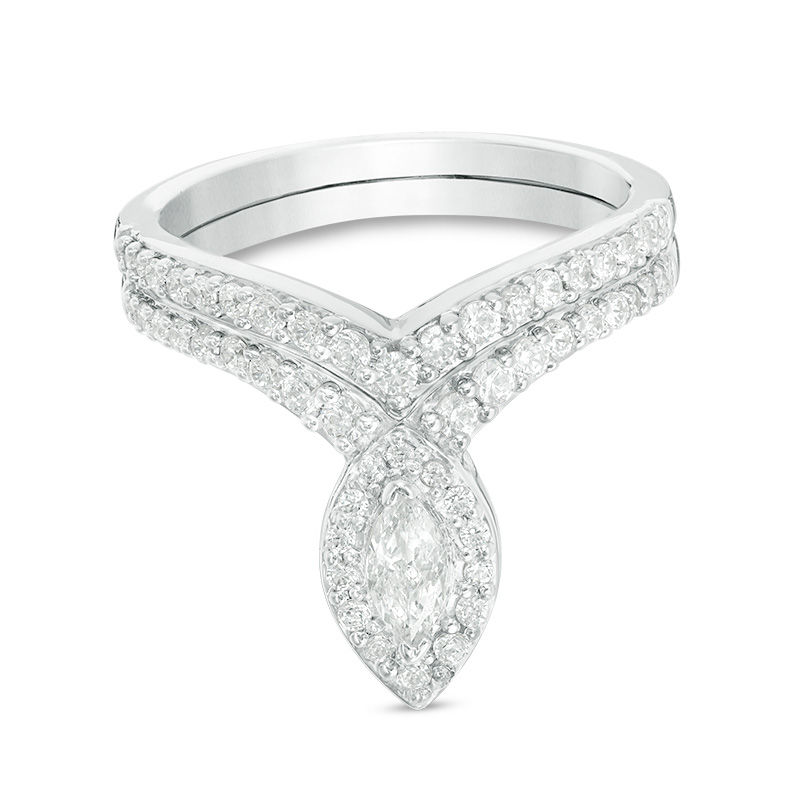 0.70 CT. T.W. Marquise Diamond Frame Bridal Set in 10K White Gold