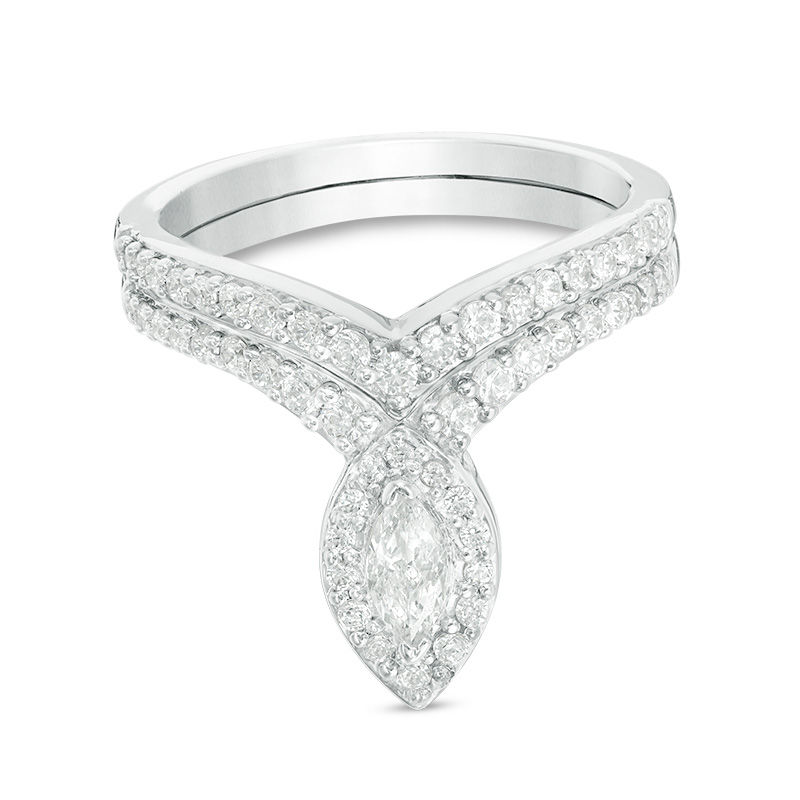 Main Image 1 of 0.70 CT. T.W. Marquise Diamond Frame Bridal Set in 10K White Gold