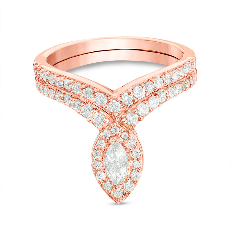 0.70 CT. T.W. Marquise Diamond Frame Bridal Set in 10K Rose Gold