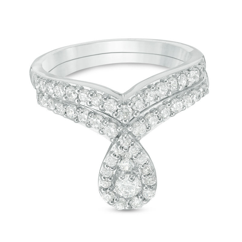 0.70 CT. T.W. Diamond Pear-Shaped Frame Bridal Set in 10K White Gold