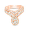 Thumbnail Image 0 of 0.95 CT. T.W. Diamond Pear-Shaped Frame Bridal Set in 10K Rose Gold