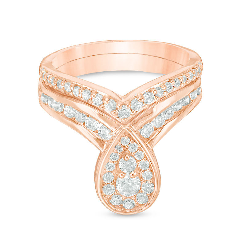 0.95 CT. T.W. Diamond Pear-Shaped Frame Bridal Set in 10K Rose Gold