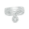 Thumbnail Image 0 of 0.37 CT. T.W. Diamond Pear-Shaped Frame Twist Shank Bridal Set in Sterling Silver