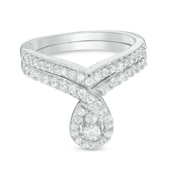 0.70 CT. T.W. Diamond Pear-Shaped Frame Bridal Set in 10K White Gol