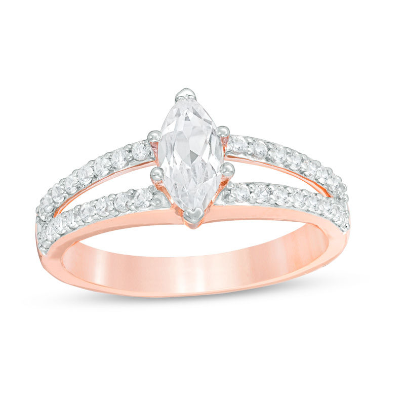 Marquise Lab-Created White Sapphire Split Shank Engagement Ring in 10K Rose Gold