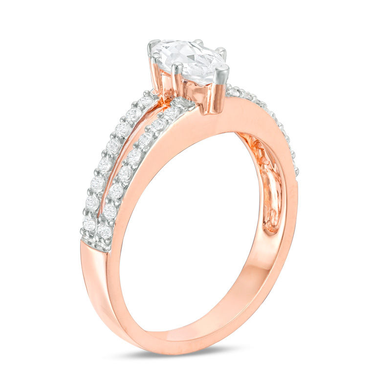 Marquise Lab-Created White Sapphire Split Shank Engagement Ring in 10K Rose Gold