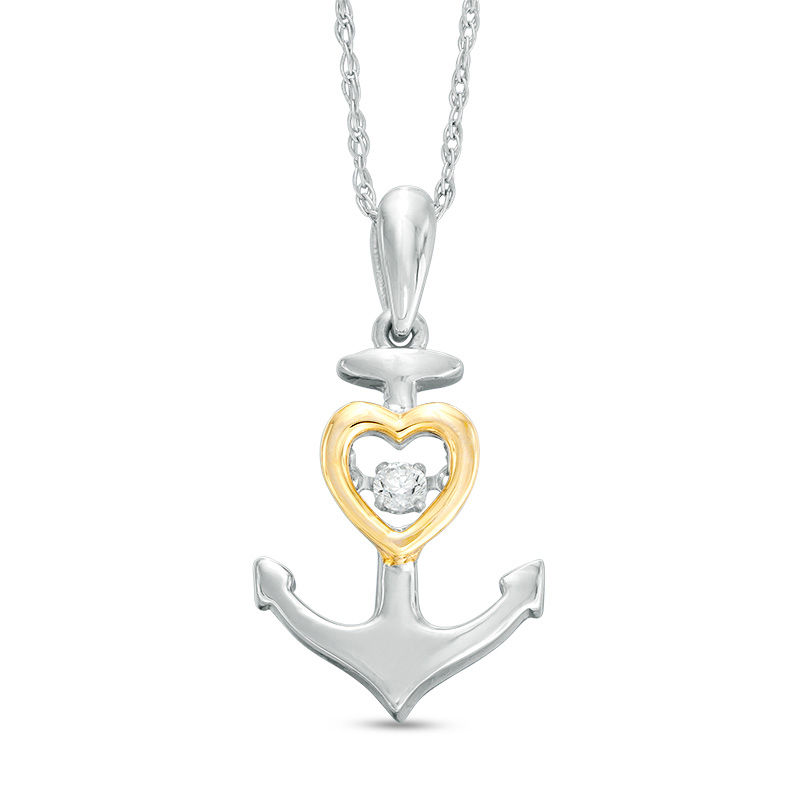 Unstoppable Love™ Lab-Created White Sapphire Heart Anchor Pendant in Sterling Silver and 10K Gold