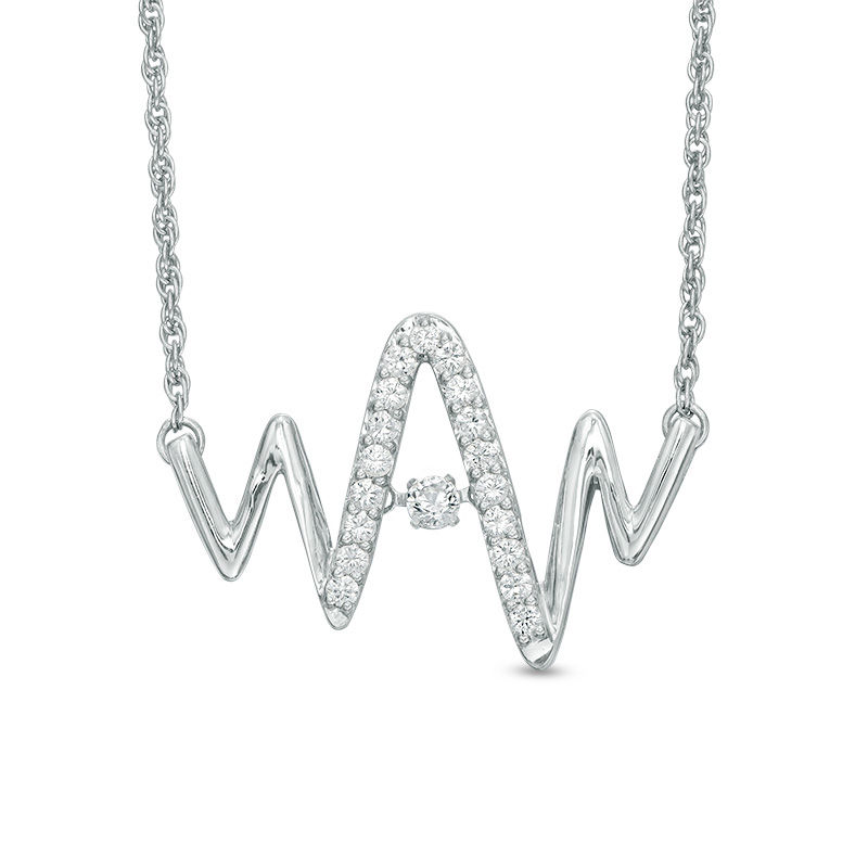 Unstoppable Love™ Lab-Created White Sapphire Heartbeat Necklace in Sterling Silver