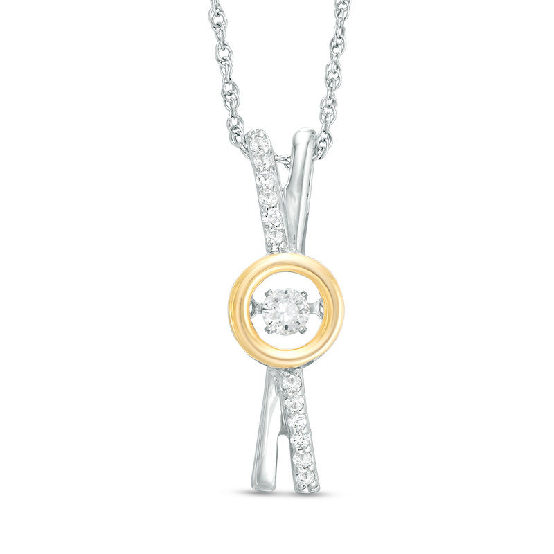 Unstoppable Love™ Lab-Created White Sapphire "X" Pendant in Sterling Silver and 10K Gold