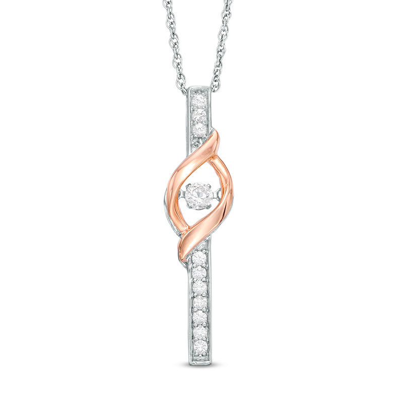 Unstoppable Love™ Lab-Created White Sapphire Stick Drop Pendant in Sterling Silver and 10K Rose Gold|Peoples Jewellers