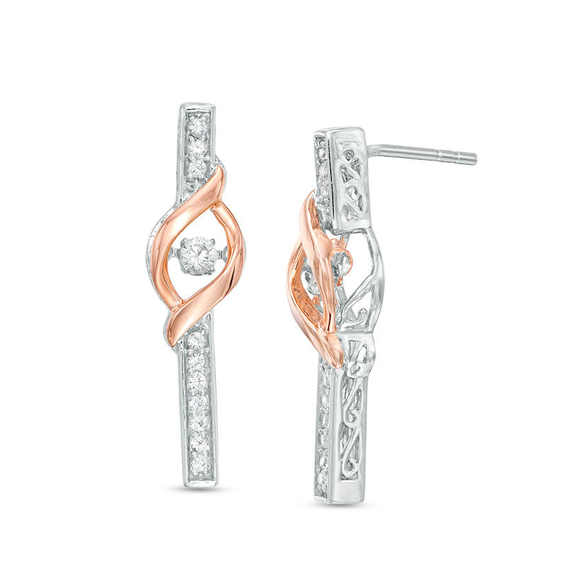 Unstoppable Love™ Lab-Created White Sapphire Stick Drop Earrings in Sterling Silver and 10K Rose Gold|Peoples Jewellers