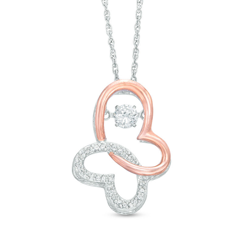 Unstoppable Love™ Lab-Created White Sapphire Heart-Shaped Butterfly Pendant in Sterling Silver and 10K Rose Gold