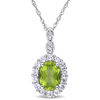 Thumbnail Image 1 of Oval Peridot, White Topaz and Diamond Accent Frame Pendant in 14K White Gold - 17"
