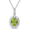 Thumbnail Image 0 of Oval Peridot, White Topaz and Diamond Accent Frame Pendant in 14K White Gold - 17"