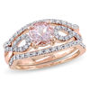 Thumbnail Image 1 of 6.0mm Morganite and 0.21 CT. T.W. Diamond Twist Shank Three Piece Bridal Set in 10K Rose Gold