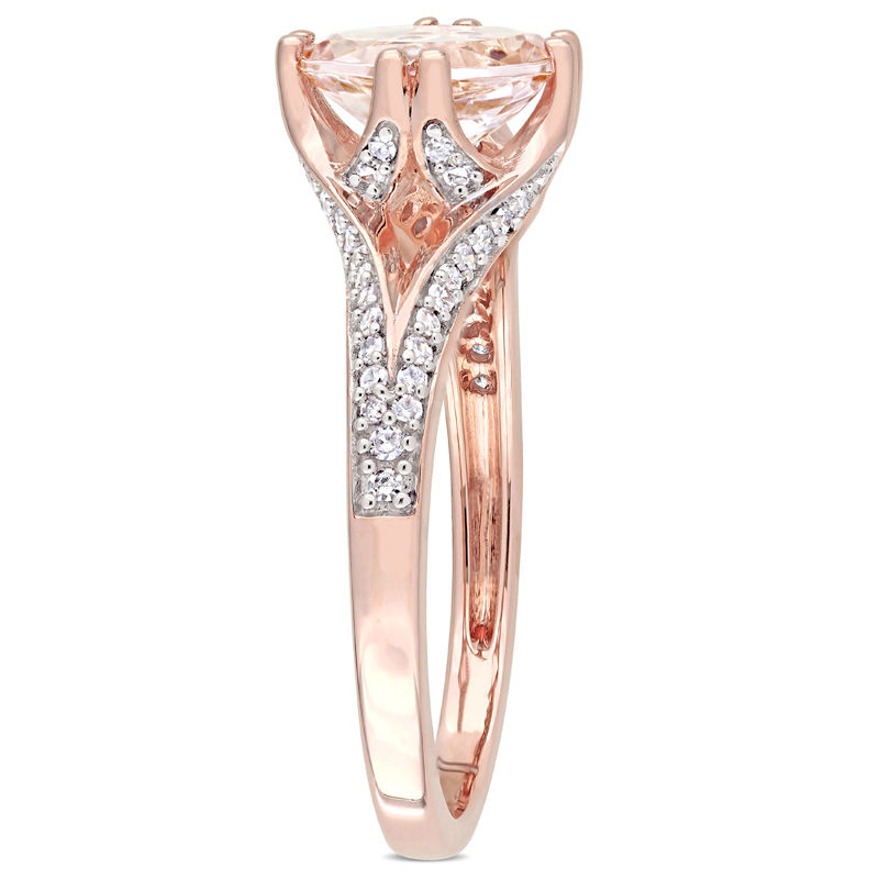 Oval Morganite and 0.19 CT. T.W. Diamond Split Shank Engagement Ring in 14K Rose Gold