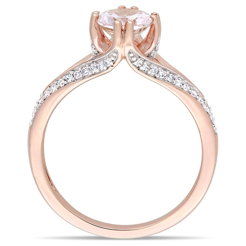 Oval Morganite and 0.19 CT. T.W. Diamond Split Shank Engagement Ring in 14K Rose Gold