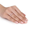 Thumbnail Image 3 of Oval Morganite and 0.19 CT. T.W. Diamond Split Shank Engagement Ring in 14K Rose Gold