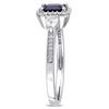 Thumbnail Image 1 of Emerald-Cut Blue and White Sapphire and 0.15 CT. T.W. Diamond Frame Three Stone Engagement Ring in 14K White Gold