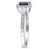 Thumbnail Image 2 of Emerald-Cut Blue and White Sapphire and 0.15 CT. T.W. Diamond Frame Three Stone Engagement Ring in 14K White Gold