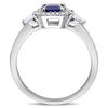Thumbnail Image 2 of Emerald-Cut Blue and White Sapphire and 0.15 CT. T.W. Diamond Frame Three Stone Engagement Ring in 14K White Gold