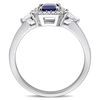 Thumbnail Image 3 of Emerald-Cut Blue and White Sapphire and 0.15 CT. T.W. Diamond Frame Three Stone Engagement Ring in 14K White Gold