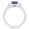 Thumbnail Image 3 of 6.0mm Cushion-Cut Blue and White Sapphire and 0.09 CT. T.W. Diamond Three Stone Engagement Ring in 14K White Gold