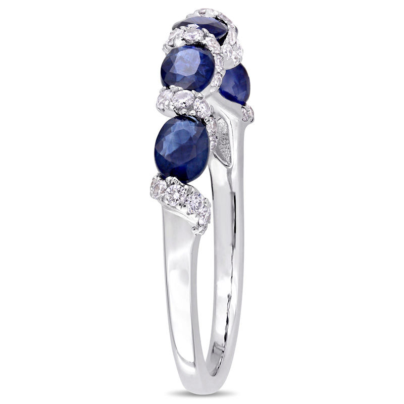 Oval Blue Sapphire and 0.26 CT. T.W. Diamond Twist Five Stone Ring in 14K White Gold